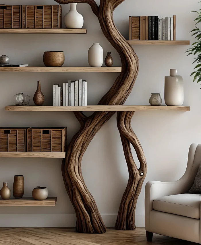 Branch-Form Bookshelf – Handmade Floating Wall Shelf