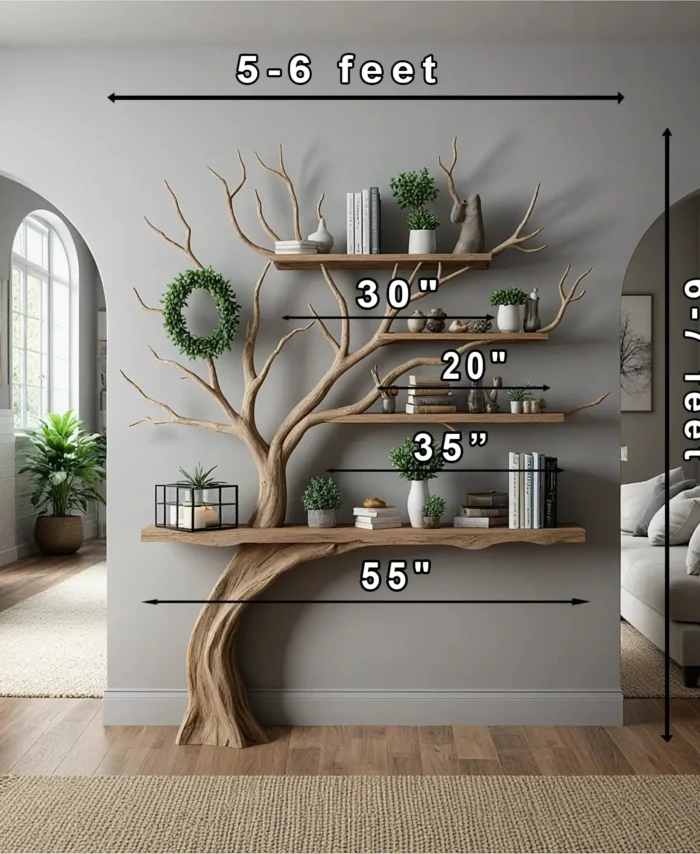 Montessori Branch Bookshelf – Mid‑Century Wall Shelf