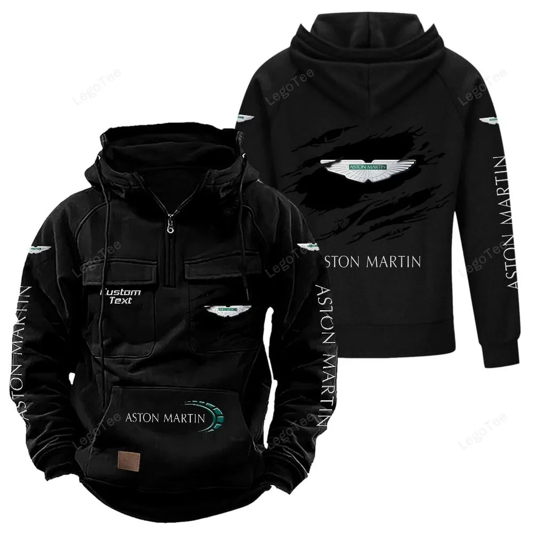 Elegant Grand Tourer Tactical Quarter-Zip Hoodie, Custom Gearhead Hoodie CAR122 - Black