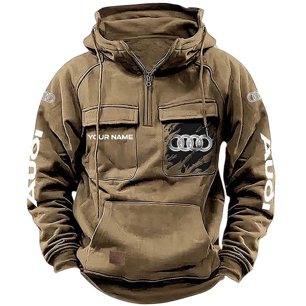 High-End Car Tactical Quarter-Zip Hoodie, Gearhead Tactical Streetwear CAR164 - Khaki
