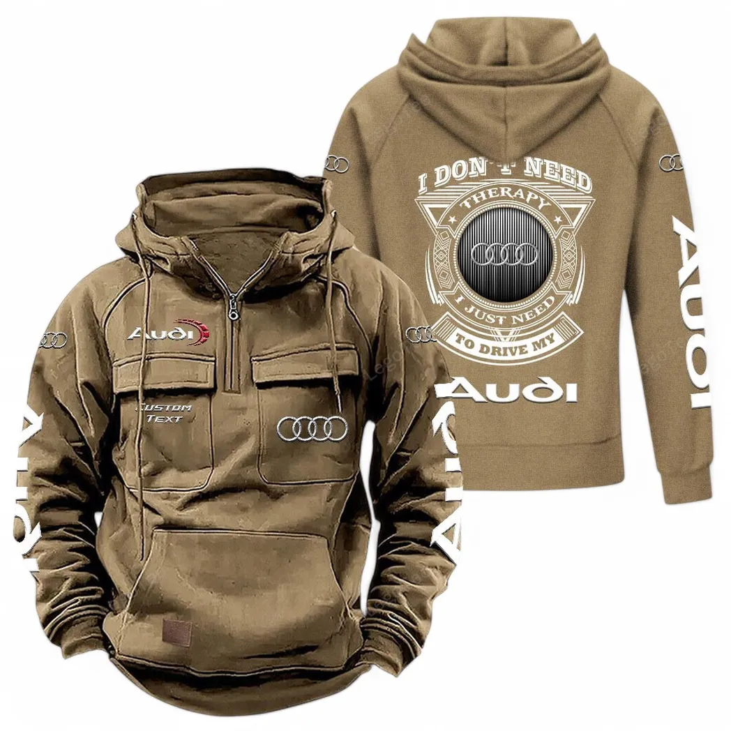 Luxury Car Tactical Quarter-Zip Hoodie, Custom Gearhead Hoodie CAR106 - Khaki