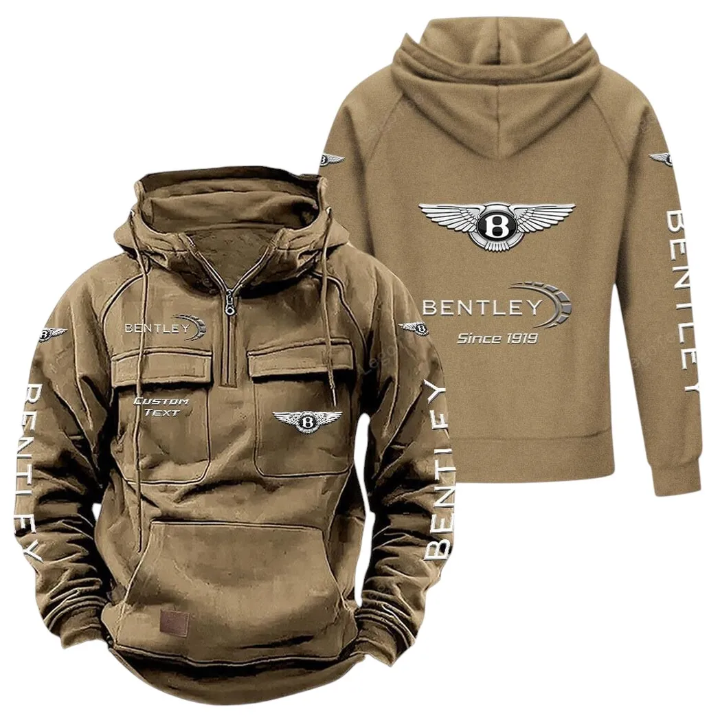 Luxury Sedan Tactical Quarter-Zip Hoodie, Streetwear for Car Guys CAR960 - Khaki