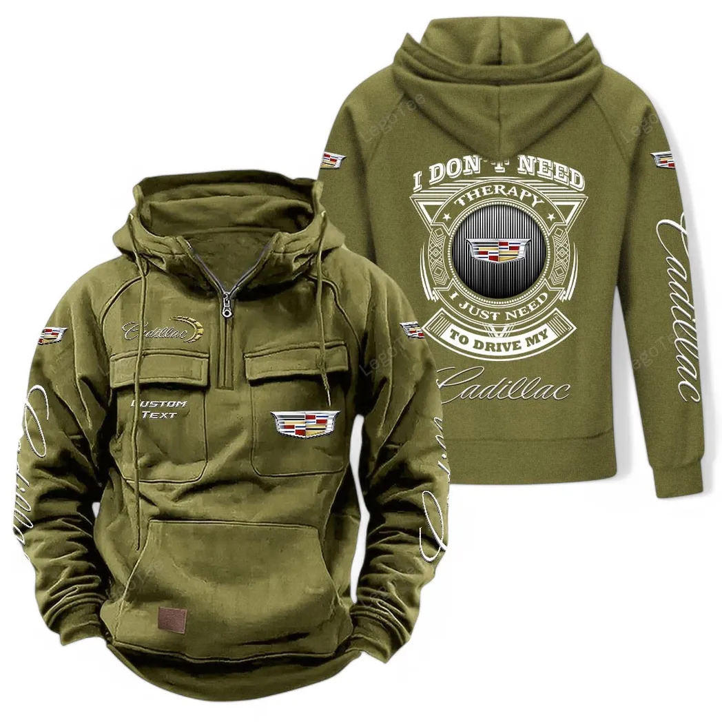 American Luxury Sedan Tactical Quarter-Zip Hoodie, Streetwear for Car Guys CAR106 - Army Green