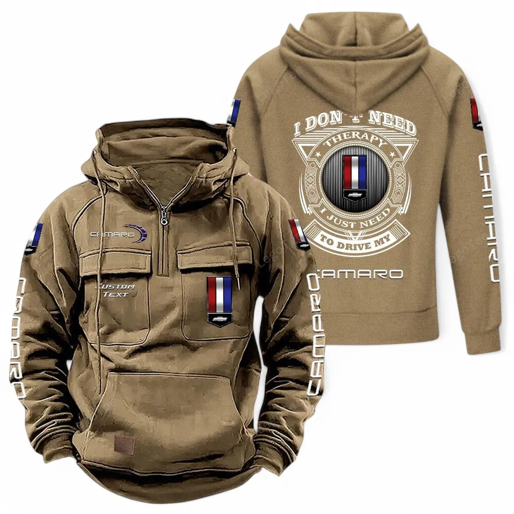 American Speed Car Tactical Quarter-Zip Hoodie, Gearhead Tactical Streetwear CAR106 - Khaki