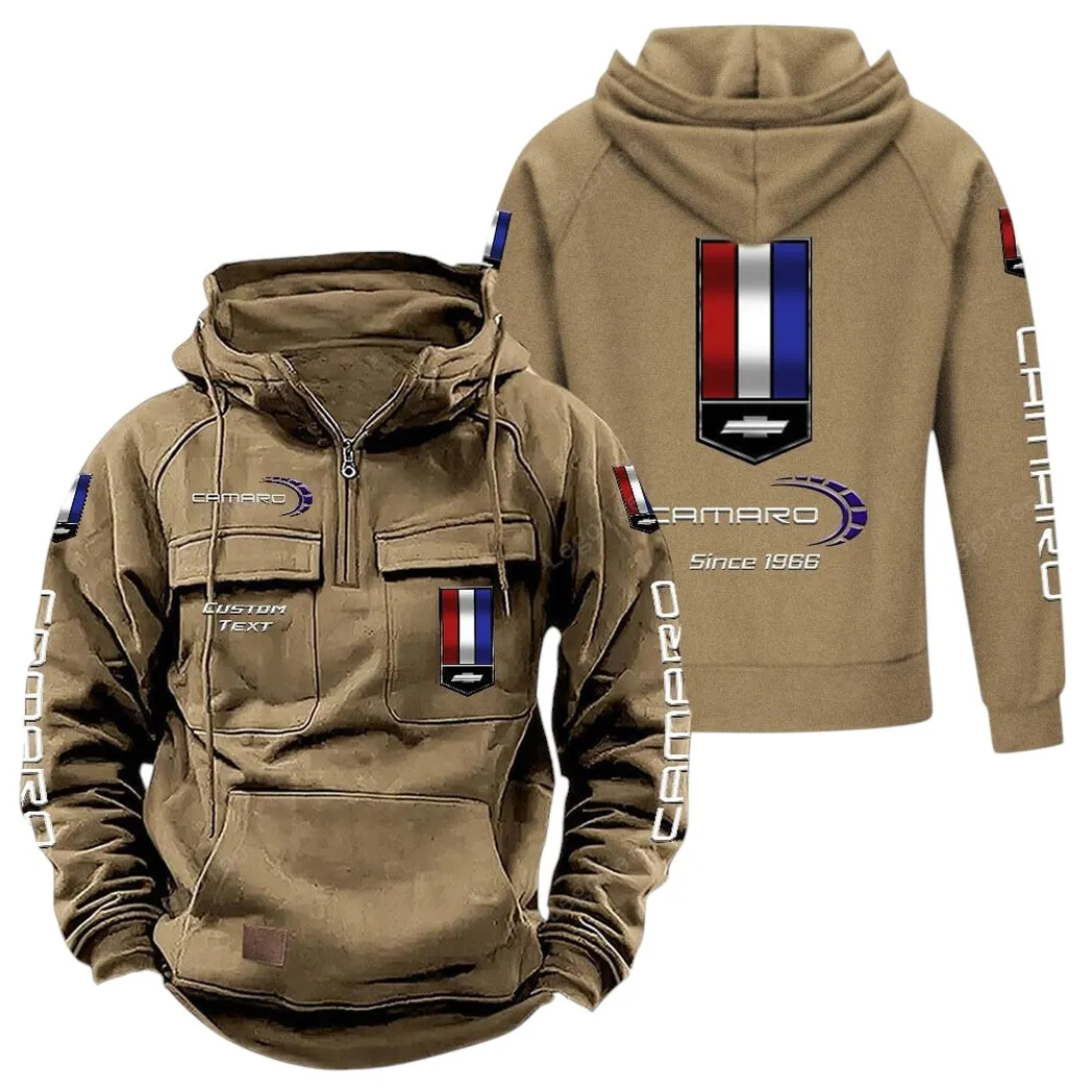 American Speed Car Tactical Quarter-Zip Hoodie, Biker Lifestyle Hoodie CAR960 - Khaki
