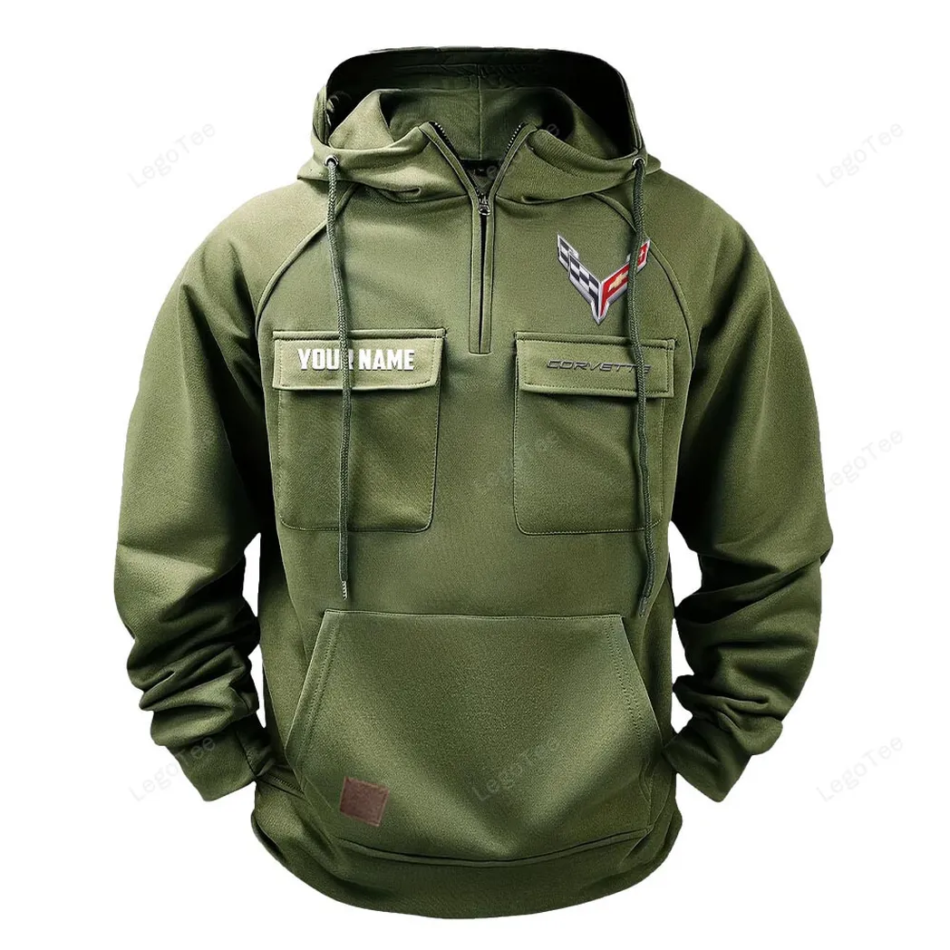 American Iconic Sports Car Tactical Quarter-Zip Hoodie, Garage Nights Hoodie CAR109 - Army Green