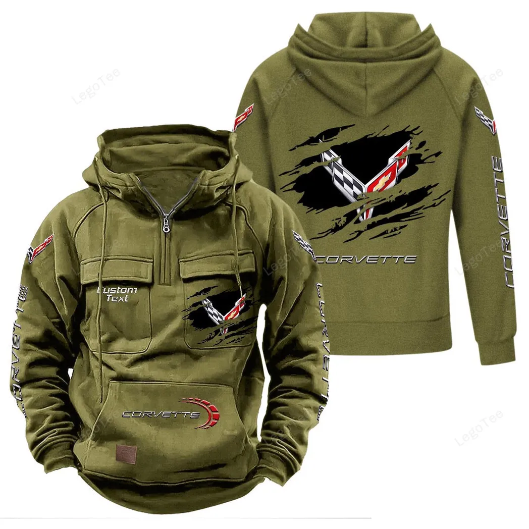 Two-Seater Sports Car Tactical Quarter-Zip Hoodie, Road-Ready Quarter-Zip Gear CAR122 - Army Green