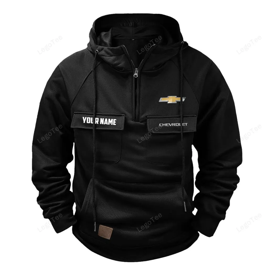 Practical Hatchback Tactical Quarter-Zip Hoodie, Streetwear for Car Guys CAR109 - Black