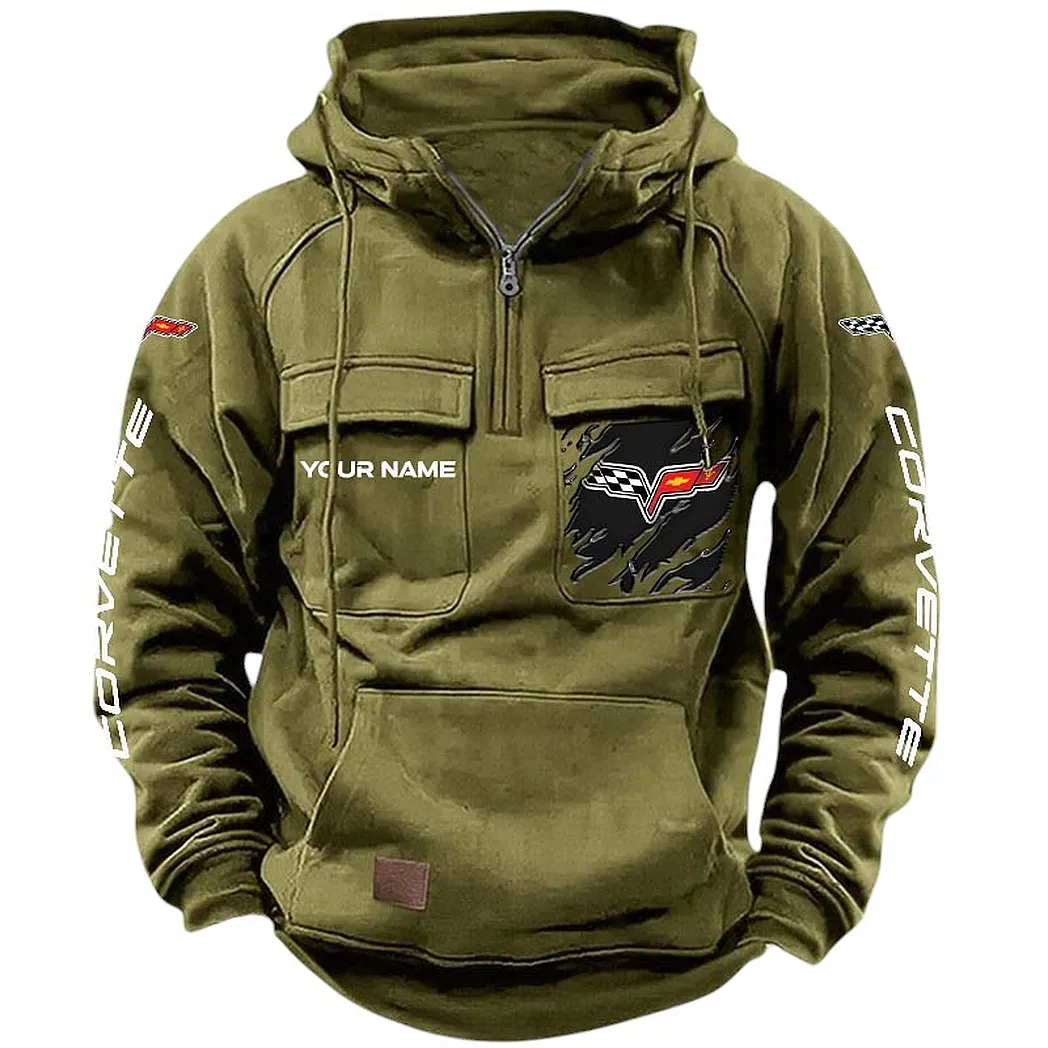 Iconic Speed Machine Tactical Quarter-Zip Hoodie, Garage Nights Hoodie CAR164 - Army Green