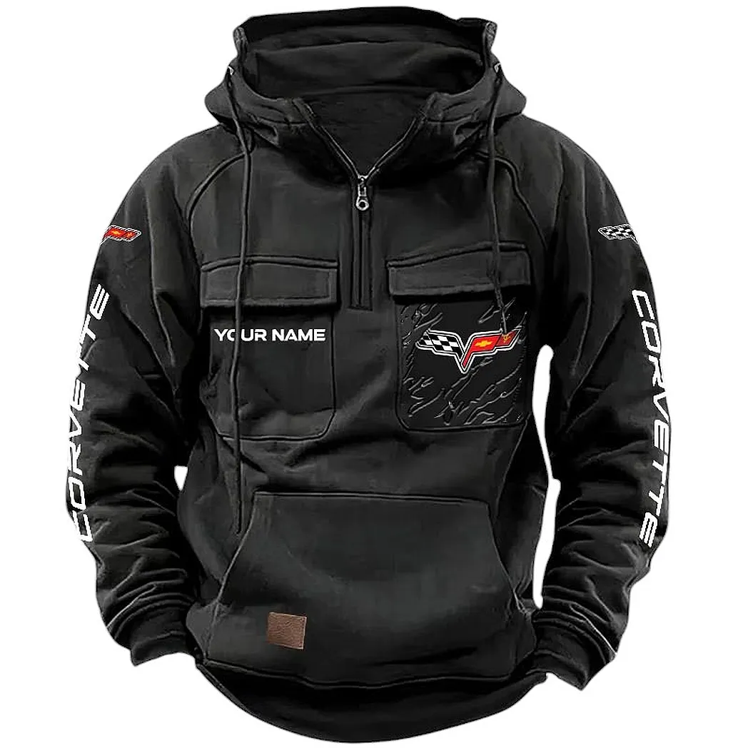 Custom-Built Sports Car Tactical Quarter-Zip Hoodie, Built Tough for Riders CAR164 - Black