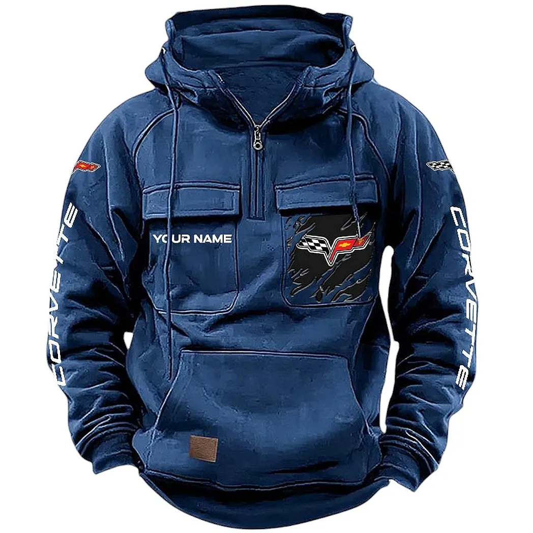 Race-Inspired Car Tactical Quarter-Zip Hoodie, Garage Nights Hoodie CAR164 - Dark Blue