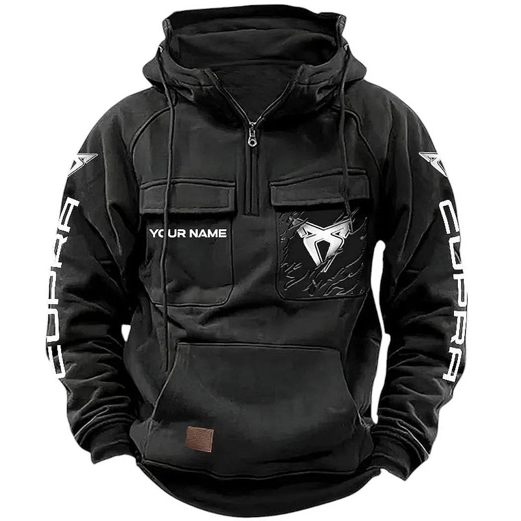 Racing-Inspired Car Tactical Quarter-Zip Hoodie, Streetwear for Car Guys CAR164 - Black