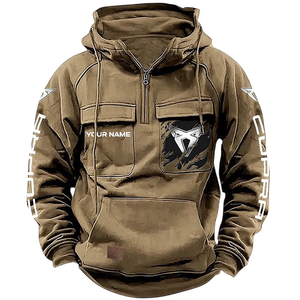 Sporty Urban Vehicle Tactical Quarter-Zip Hoodie, Classic Rider Quarter-Zip CAR164 - Khaki