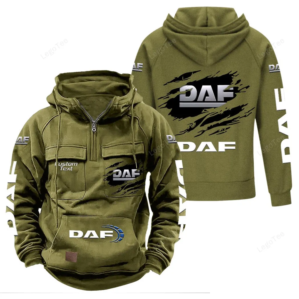 Tractor-Trailer Tactical Quarter-Zip Hoodie, Gearhead Tactical Streetwear CAR122 - Army Green