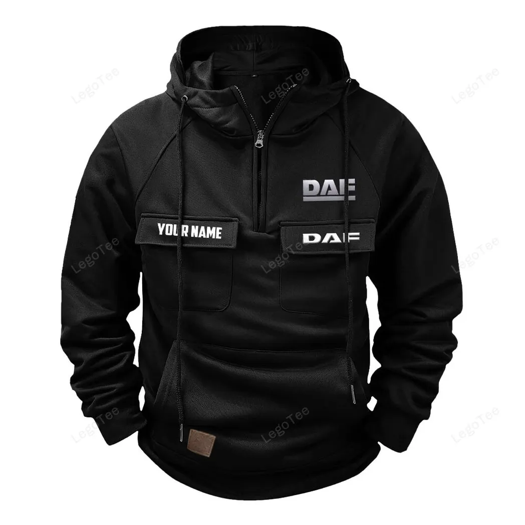 Logistics Truck Tactical Quarter-Zip Hoodie, Custom Gearhead Hoodie CAR109 - Black