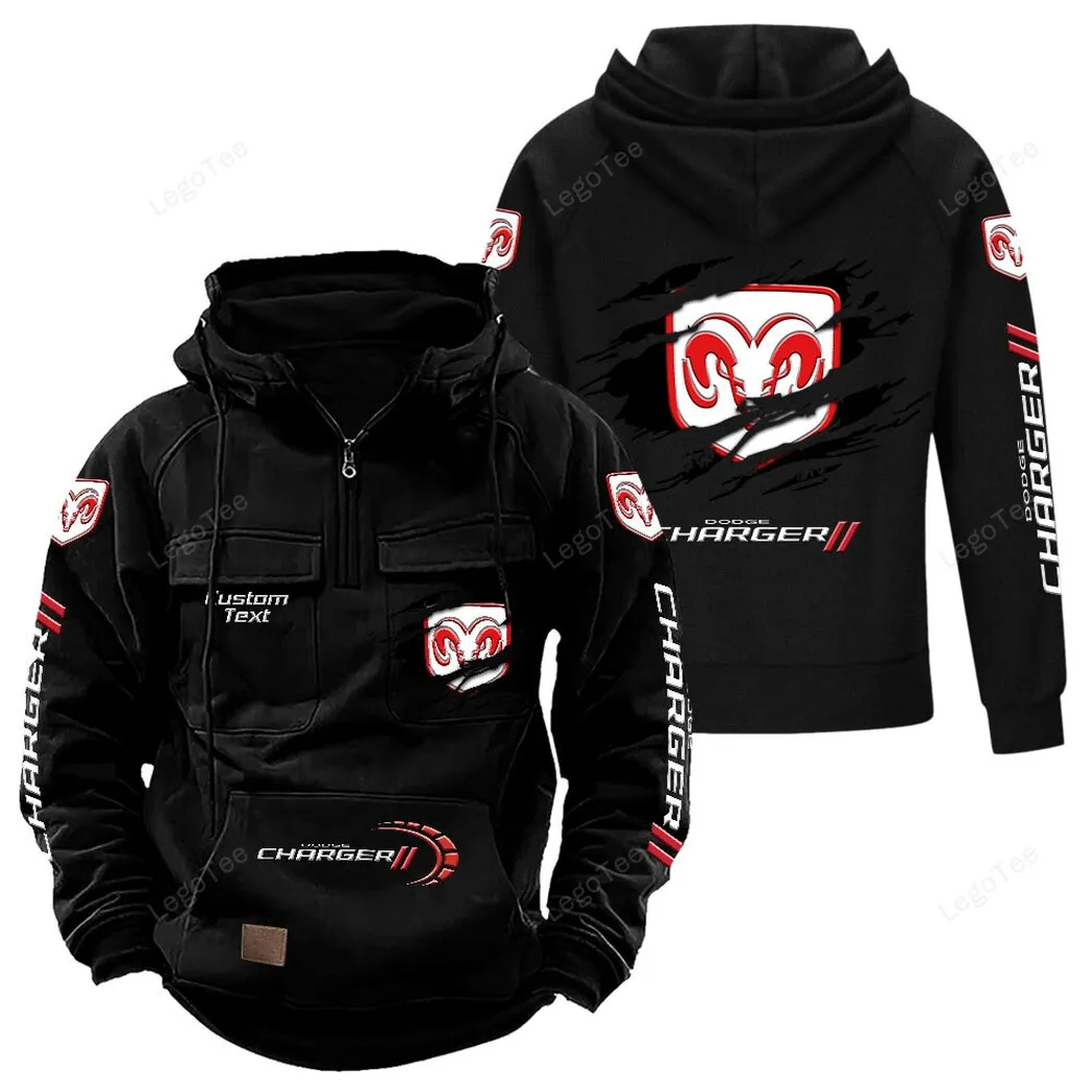 Iconic American Sedan Tactical Quarter-Zip Hoodie, Built Tough for Riders CAR122 - Black