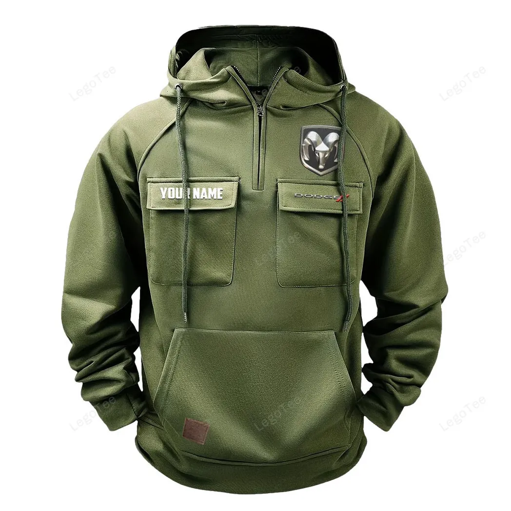 American Car Tactical Quarter-Zip Hoodie, Biker Lifestyle Hoodie CAR109 - Army Green