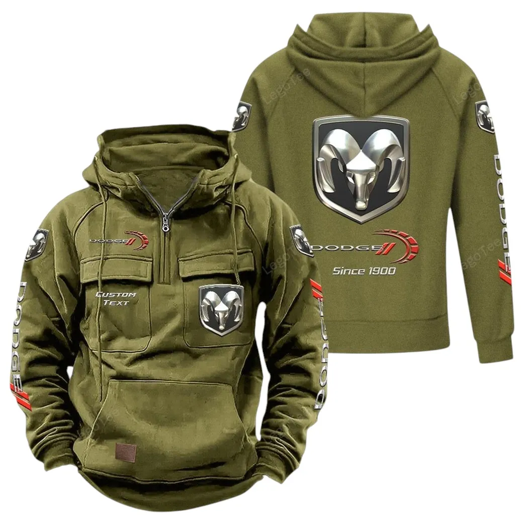 Retro Car Tactical Quarter-Zip Hoodie, Road-Ready Quarter-Zip Gear CAR960 - Army Green